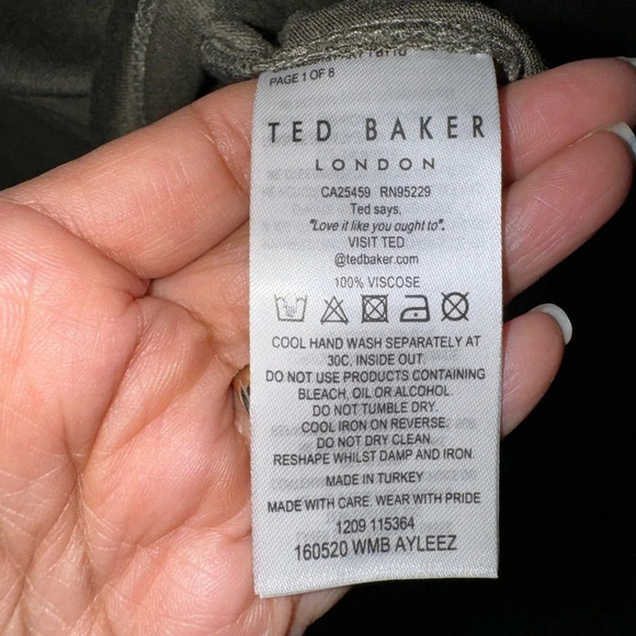 Ted Baker London Blouse Flutter Sleeves with beads- olive green- Size 4-6 Small - Picture 7 of 13